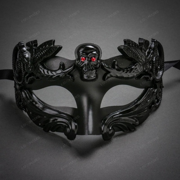 Hand-Painted Venetian Skull Black Eye Accent Halloween Mask